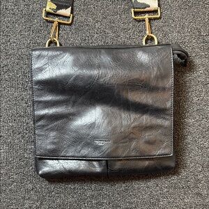 Thomas and Lee Black Leather Crossbody Bag With Guitar Strap